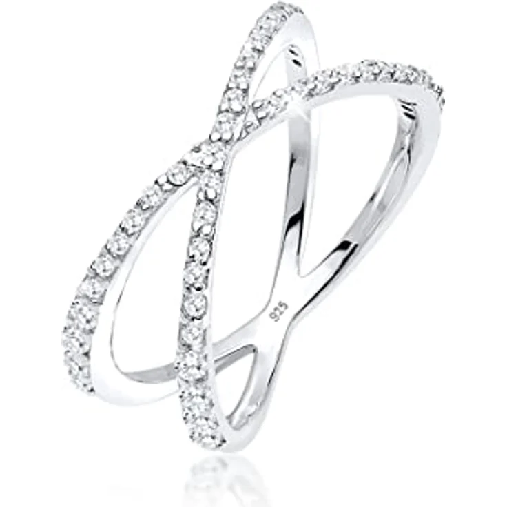 Elli Damenring Wickel X, 925 Sterling Silber mit Zirkonia Kristallen, handgefertigt – Bild 1