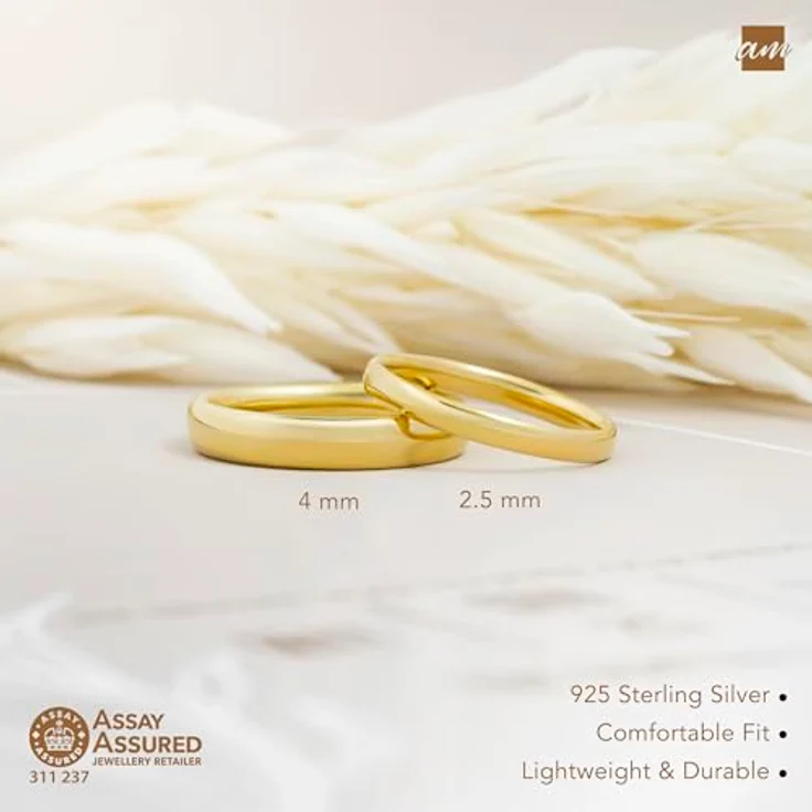 Amberta Hochzeitsringe Silber 925, Vergoldet für Damen und Herren, Ringgröße 50, mit Zertifikat und Verpackung – Bild 5