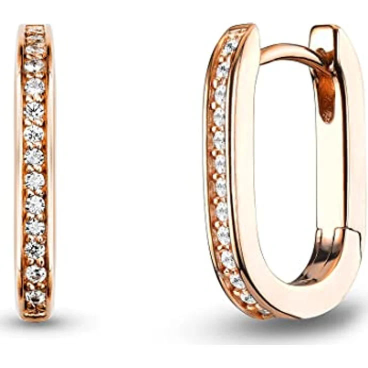 JETTE Damen-Creolen 925er Silber mit 28 Zirkonia, Roségold, 1,6 cm – Bild 4