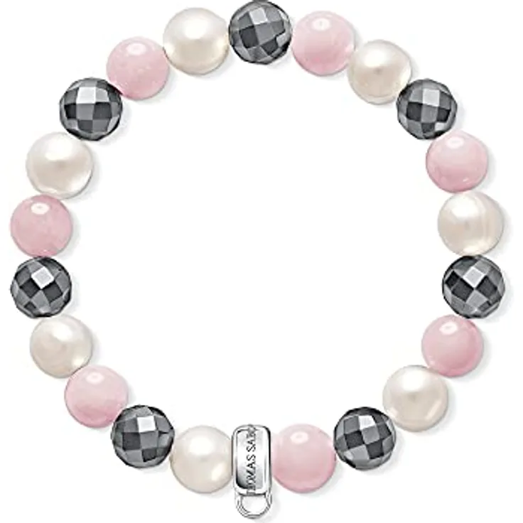 THOMAS SABO Charm-Armband 925 Sterling Silber mit Süßwasserzuchtperlen und Rosenquarz, X0188-581-7
