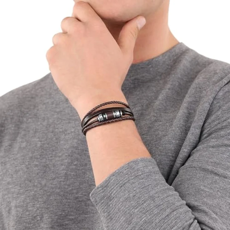 s.Oliver Armband Edelstahl Leder, Herren Armschmuck, 18,5+1,5+1,5 cm, Grau, mit Klappverschluss, in Geschenk Box, 2038871 – Bild 2
