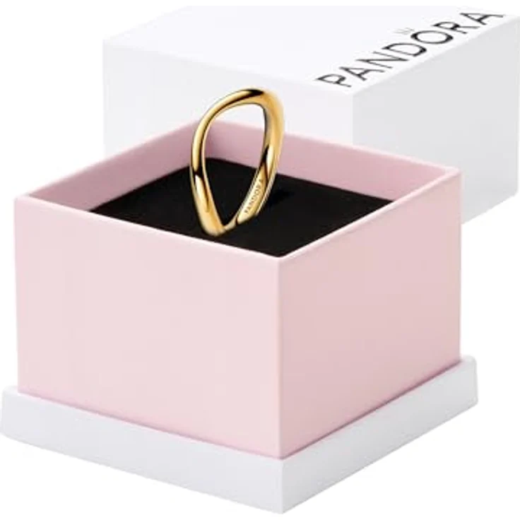 PANDORA Essence Organisch Geformter Bandring aus Sterling Silber, vergoldete Metalllegierung, Größe 52, unregelmäßig gewölbte Oberfläche – Bild 1