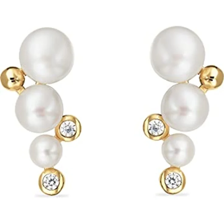 CHRIST Damen-Ohrstecker 925er Silber mit Süßwasserperle, 1 cm Länge, elegantes Design – Bild 3