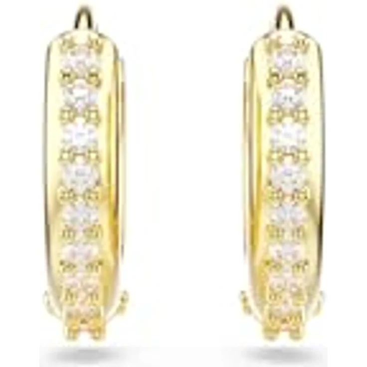 Swarovski Matrix Kreolen, Weiße, Vergoldete Ohrringe mit Swarovski Kristallen im Rundschliff, Damen-Ohrringe – Bild 2