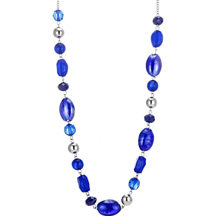 FULU AUTUMN Lange Perlenkette Damen Boho 35 Zoll, Hypoallergen, Handgefertigt, Blau-Saphir