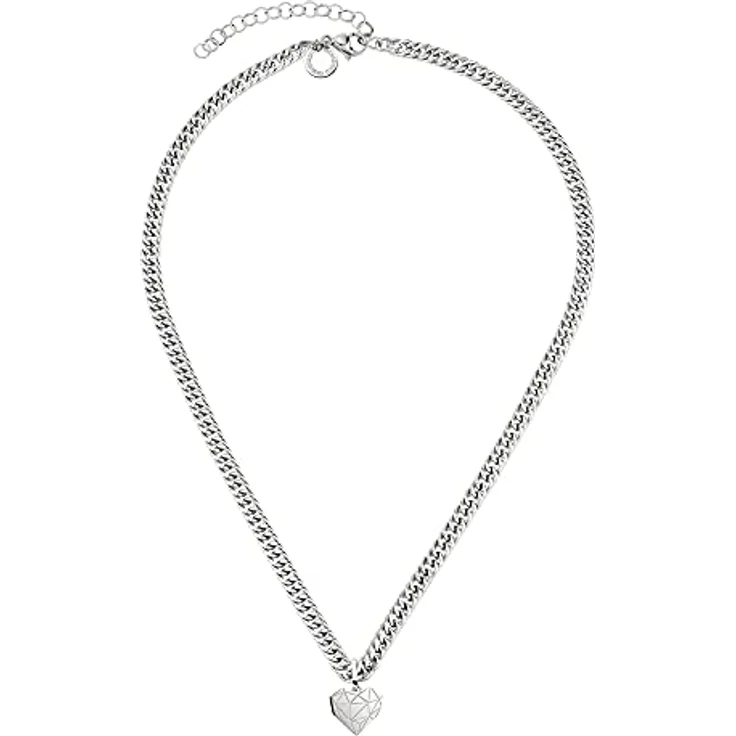 LIEBESKIND Halskette Broken Heart, Edelstahl mit grafischem Herzanhänger und Panzerkette, 45 cm, Karabinerverschluss – Bild 2