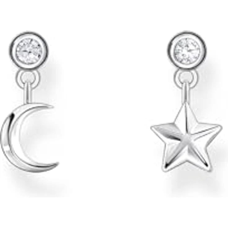 THOMAS SABO Paar Ohrstecker Mond & Stern, mit synthetischen Zirkonia, Mismatch-Stil – Bild 1
