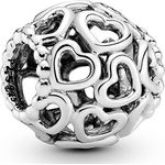 PANDORA All Over-Herzen Charm, Sterling-Silber mit offenen Herzmotiven, 11 x 11 x 10,7 mm