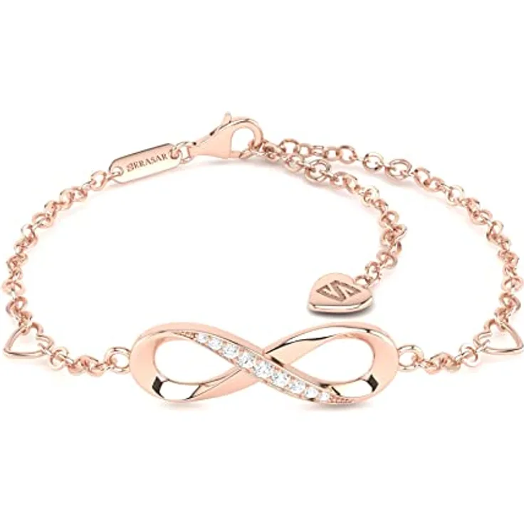SERASAR Unendlichkeitszeichen Armband Damen, 316L Chirurgenstahl, Rosegold, mit Zirkonia-Steinen, verstellbar, wasserfest, Geschenkidee für Freundin