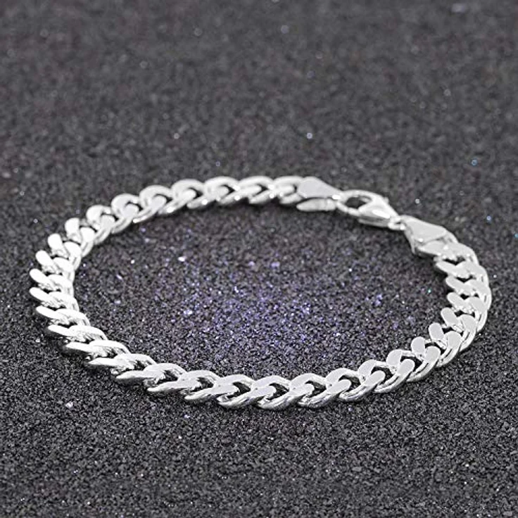 trendor Armband für Männer, 925 Silber Panzerkette massiv, Breite 8,2 mm, diamantierte Flachpanzerkette, Karabinerverschluss, Made in Germany – Bild 3