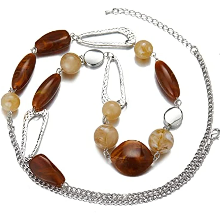 FULU AUTUMN Lange Perlenkette Damen Boho Statement Schmuck, 35 Zoll mit Karabinerverschluss, Camel Brown – Bild 2