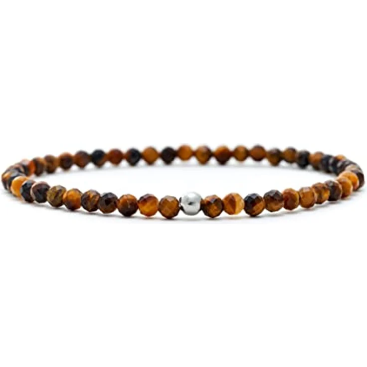 BERGERLIN Tigerauge Armband 925 Sterling Silberperle, facettierte Perlen, Größe L, handgefertigt, echtes Tigerauge – Bild 1