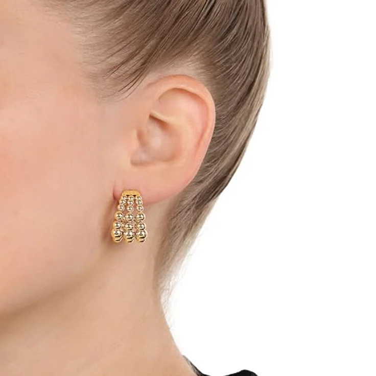JOOP! Creolen Edelstahl Damen Ohrschmuck, 20x15 mm, IP-Gold, Bead-Optik, mit Steckverschluss, in Geschenkbox, 2039831 – Bild 2