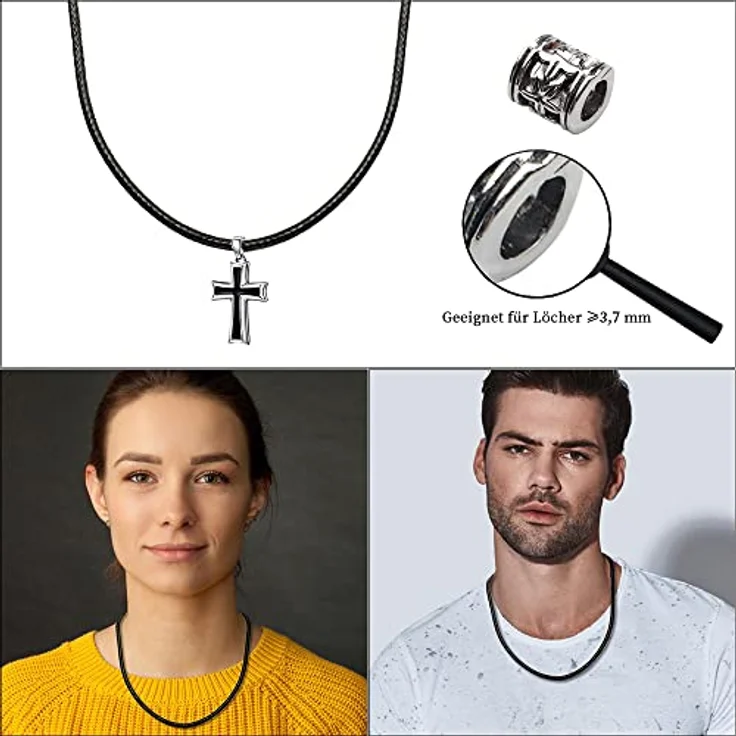 Viwind Lederkette 925 Silber Verschluss, geflochtene Kunstleder Halskette 2,5mm breit für Damen und Herren, wahlweise 45-60cm in Schwarz, ideal für Anhänger und DIY Schmuck – Bild 3