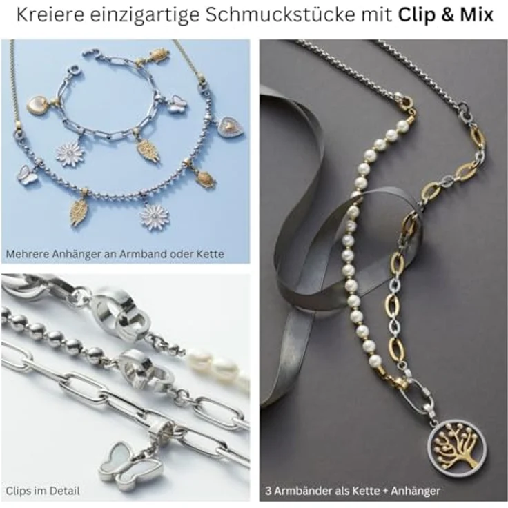 JEWELS BY LEONARDO Clip & Mix Wilma, Ketten-Anhänger aus goldfarbenem Edelstahl mit großer, weißer Imitationsperle, Schmuck Geschenk für Frauen, 024420 – Bild 5