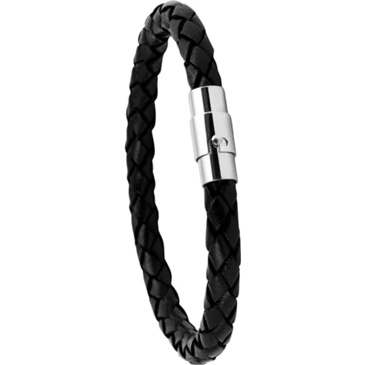 Simaru Handgeflochtenes Echtlederarmband, Schwarz, mit Magnetverschluss (23cm - XXL) für Damen & Herren