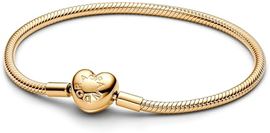 PANDORA Moments Schlangen-Gliederarmband mit Herz-Verschluss, Sterling Silber mit vergoldeter Metalllegierung, kompatibel mit bis zu 16 Charms, Größe:18
