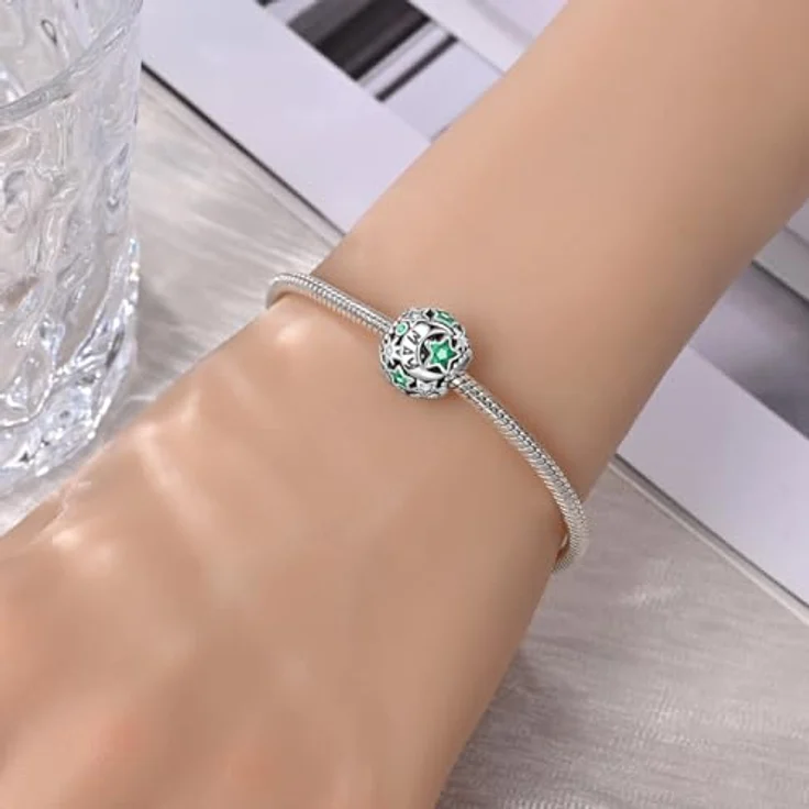 Pandach Damen Charm Anhänger Geburtsstein aus 925 Sterling Silber, 12 Zirkonia Charms Beads, kompatibel mit Pandora Armbändern und Halsketten – Bild 4