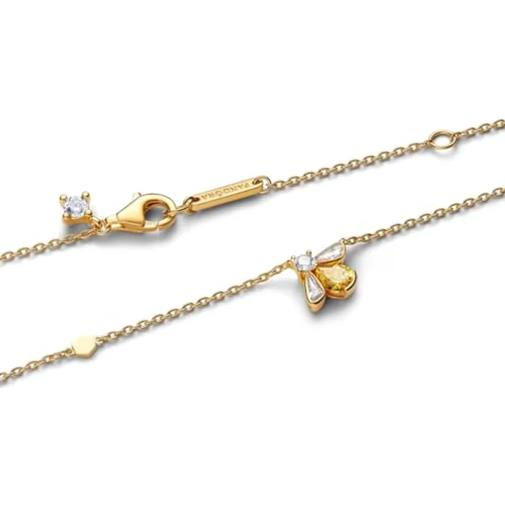 PANDORA Damen-Halskette Honigbiene, goldfarbene Ankerkette mit Zirkonia-Steinen und Karabinerverschluss – Bild 4