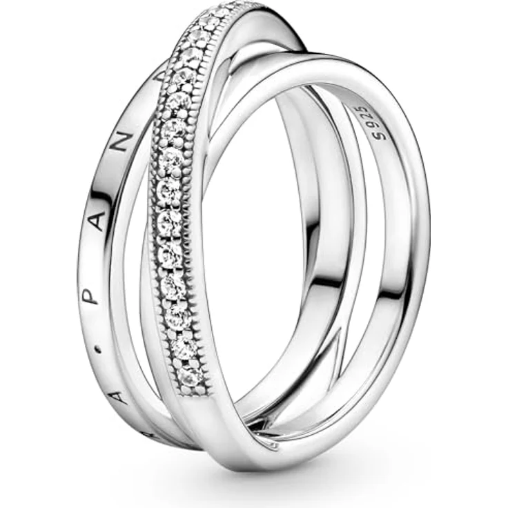 PANDORA Ring "überkreuzendes Dreifachband", Crossover Pavé Triple Band Ring, Silber mit Zirkonia, Größe 48 – Bild 1
