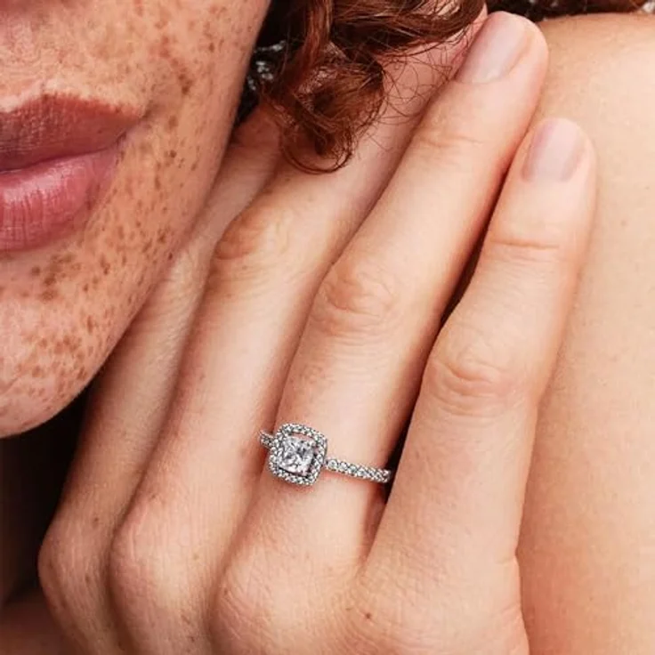 PANDORA Timeless Funkelnder Quadratischer Strahlenkranz Ring aus Sterling Silber mit Zirkonia, Größe: 56, Handgefertigt – Bild 3