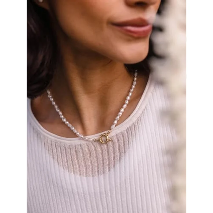 Purelei Pearl Charm Halskette – Elegante Kette mit Süßwasserperlen und Charm-Öse, Edelstahl 18K vergoldet (Gold) – Bild 2