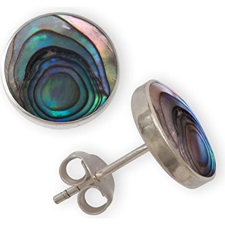 Fly Style Ohrstecker Silber 925, Muschel Ohrstecker mit Stein und Perlmutt, Größe: 10 mm, Farbwahl: Pauamuschel – Bild 1