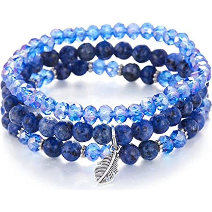 FULU AUTUMN Perlenarmband Set, 3-lagig, Stretch Boho Modeschmuck für Damen in Saphir, ideal als Geburtstagsgeschenk für Mama, Oma und Frauen – Bild 1