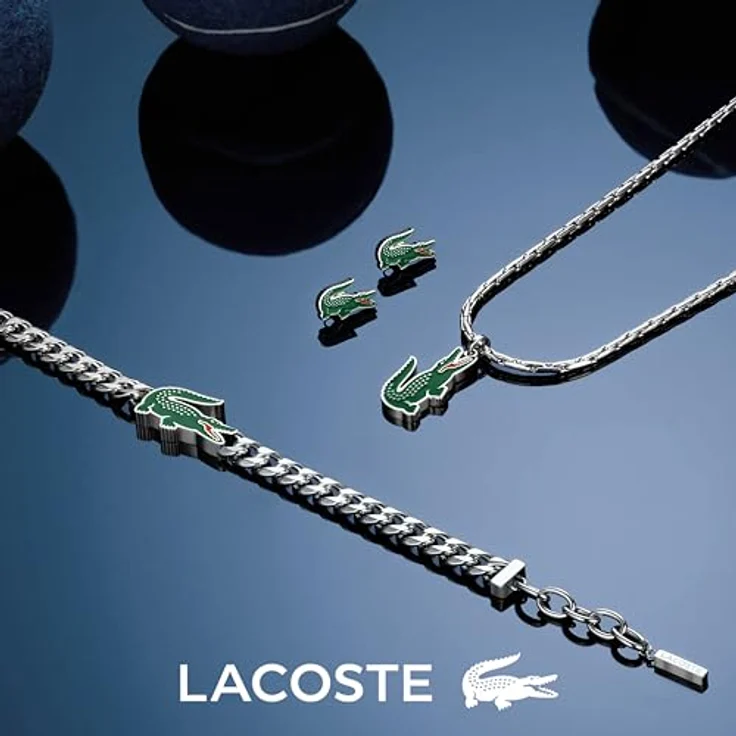 Lacoste ARTHOR Ohrstecker für Herren, Edelstahl mit Krokodil-Design und Emaille-Details, 14 x 2,5 mm – Bild 4