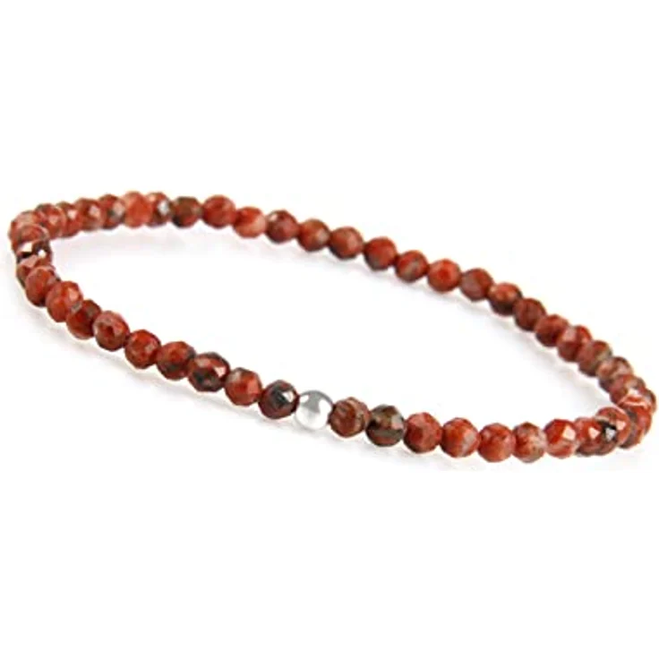 GD GOOD.designs Rotes Jaspis Armband Damen, Facettiertes Natursteinarmband mit 925 Silber Perle, für Handgelenke 15-19 cm, inkl. Geschenkbeutel – Bild 1