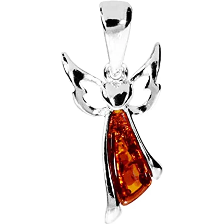 OSTSEE-SCHMUCK Kettenanhänger kleiner Engel aus Sterlingsilber 925/000 mit Bernstein, 27 x 12 mm, 1-tlg. – Bild 1