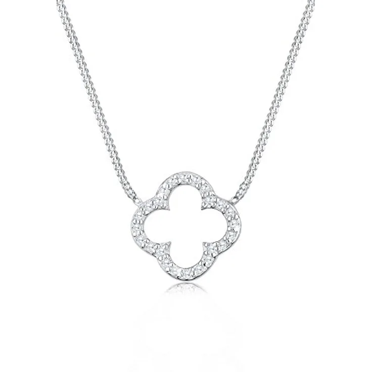 Elli Halskette Damen Kleeblatt Anhänger mit Zirkonia Kristallen, 925 Sterling Silber, elegantes Design