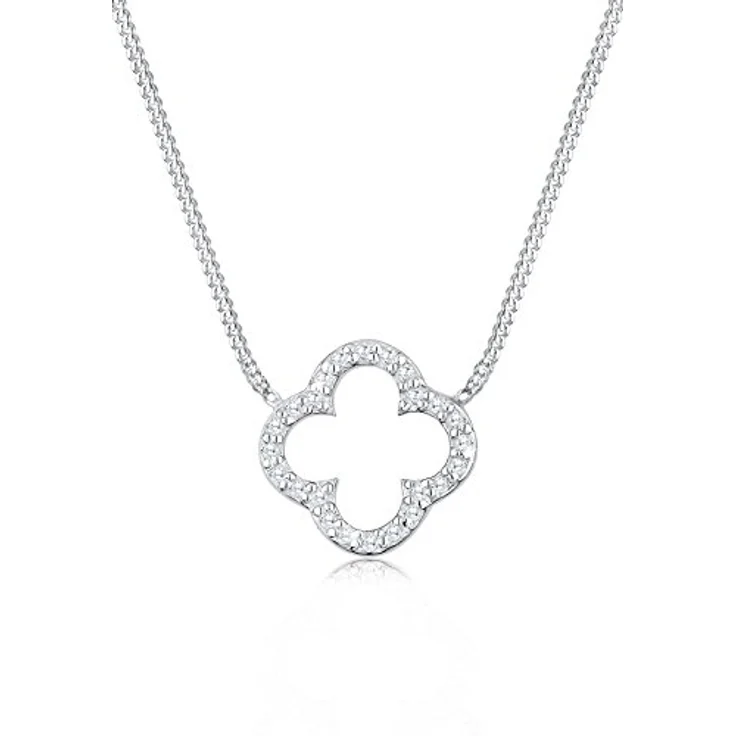 Elli Halskette Damen Kleeblatt Anhänger mit Zirkonia Kristallen, 925 Sterling Silber, elegantes Design – Bild 1
