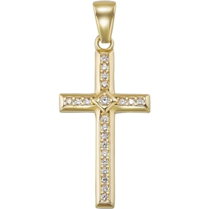 trendor Kreuzanhänger 21834, Anhänger Kreuz Gold 333/8K mit Zirkonia, 21 mm, geliefert mit Mikrofaser-Pflegetuch