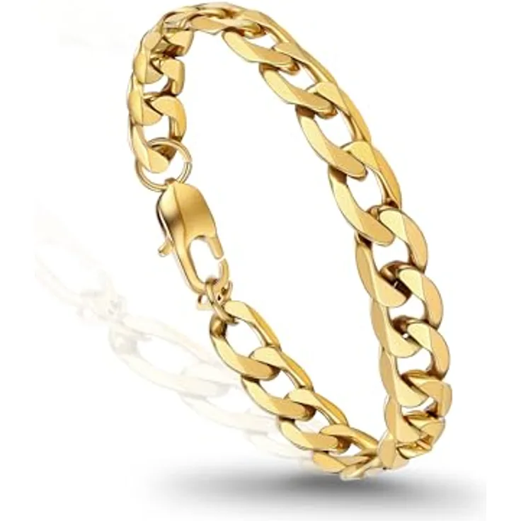 PROSTEEL Panzerarmband Herren, 19cm lang, 9mm breit, Edelstahl in Gold, wasserdicht und robust, klassisches Miami Design mit Karabinerverschluss