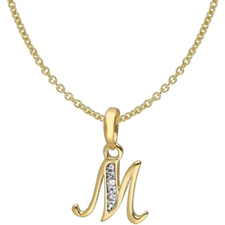trendor Buchstaben-Anhänger M Gold 333/8K mit vergoldeter Silberkette, 42 cm, modisches Schmuckstück für Damen, Geschenkidee