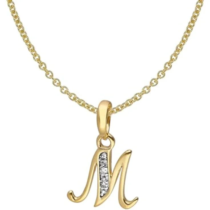 trendor Buchstaben-Anhänger M Gold 333/8K mit vergoldeter Silberkette, 42 cm, modisches Schmuckstück für Damen, Geschenkidee – Bild 1