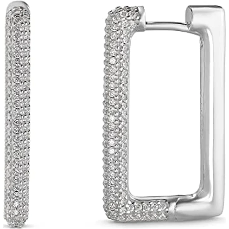 JETTE Damen-Creolen 925er Silber mit 322 Zirkonia, 3 cm Länge, Geschenkbox – Bild 2