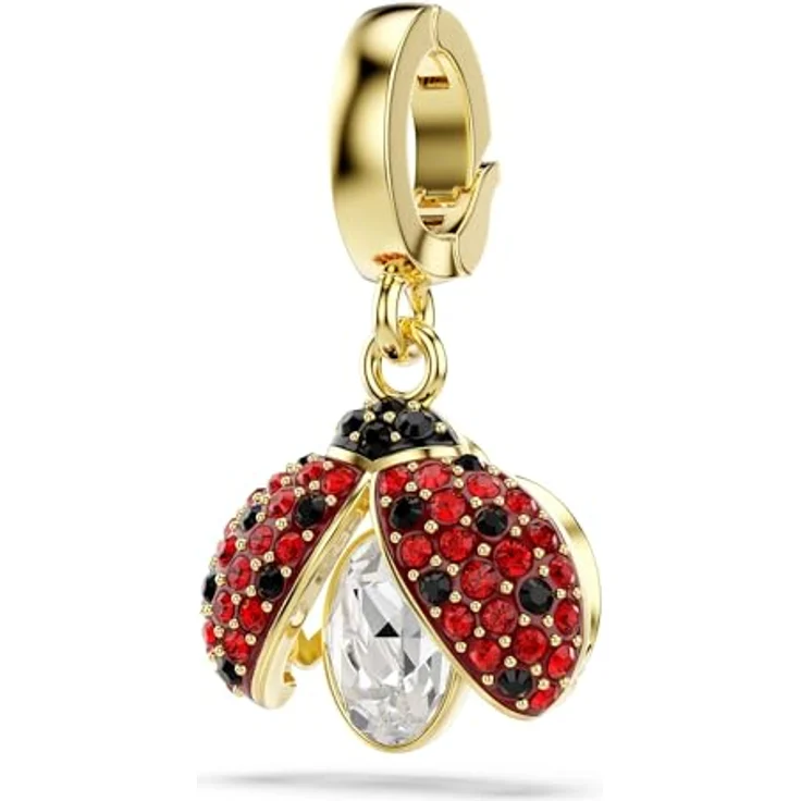 Swarovski Kettenanhänger Marienkäfer-Charm, vergoldetes Metall mit 1 beweglichem Swarovski-Kristall in Rot und Schwarz – Bild 2