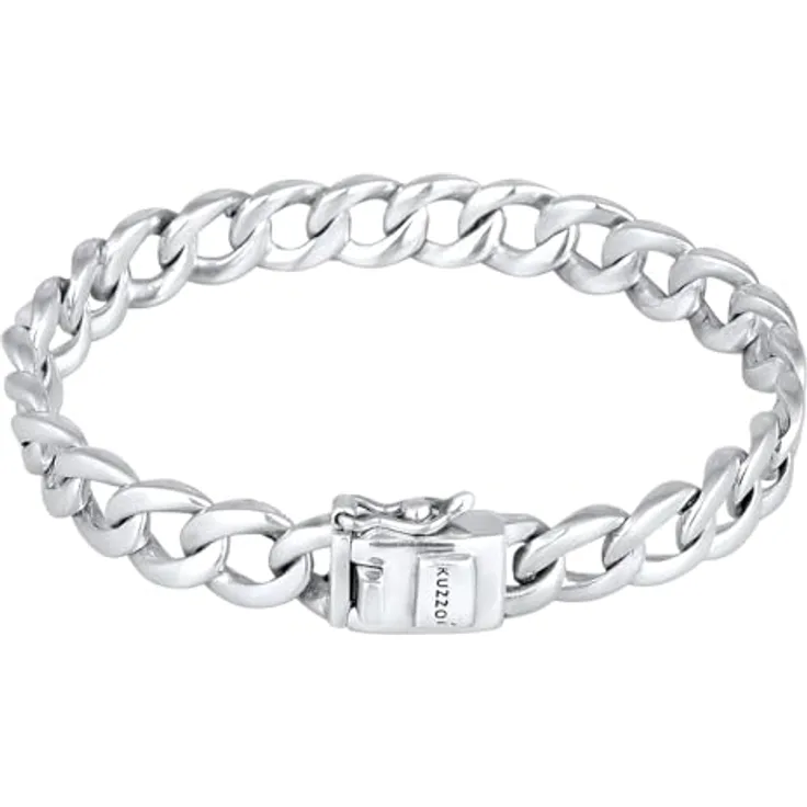 Kuzzoi Buddha Panzer Armband, handgefertigt aus 925er Sterling Silber, massives Gliederarmband (8 mm), Kastenschloss, Länge 19 cm