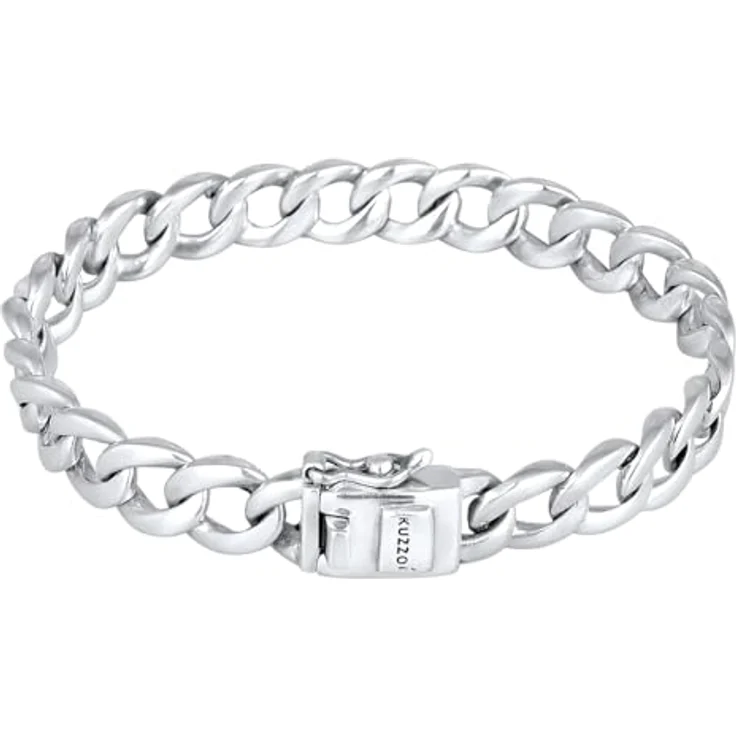 Kuzzoi Buddha Panzer Armband, handgefertigt aus 925er Sterling Silber, massives Gliederarmband (8 mm), Kastenschloss, Länge 19 cm – Bild 1