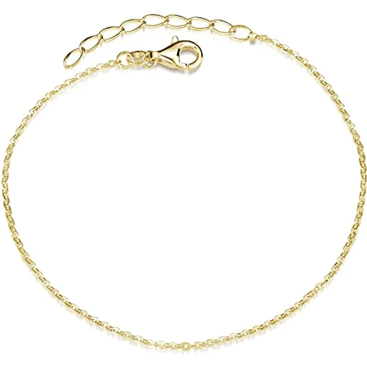 MATERIA by Matthias Wagner Armband Sterling Silber 925 Damen, vergoldet im Ankerketten Design, 18-21 cm verstellbar, gold