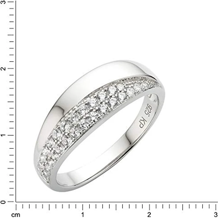 Zeeme 925/- Sterling Silber Damen Ring, glänzend mit weißen Zirkonia-Steinen, rhodiniert, inkl. Etui – Bild 2