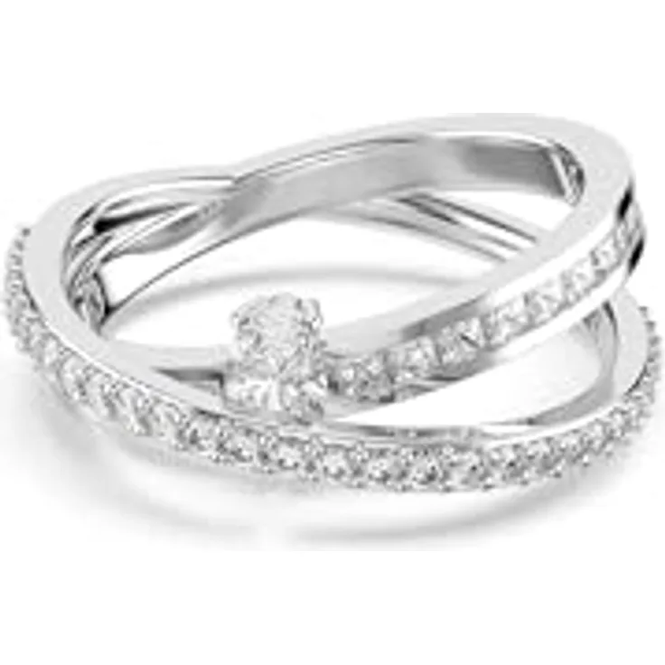 Swarovski Hyperbola Ring, Weißer, Rhodinierter Damenring mit Klaren Swarovski Zirconia in Kanal- und Krallenfassungen