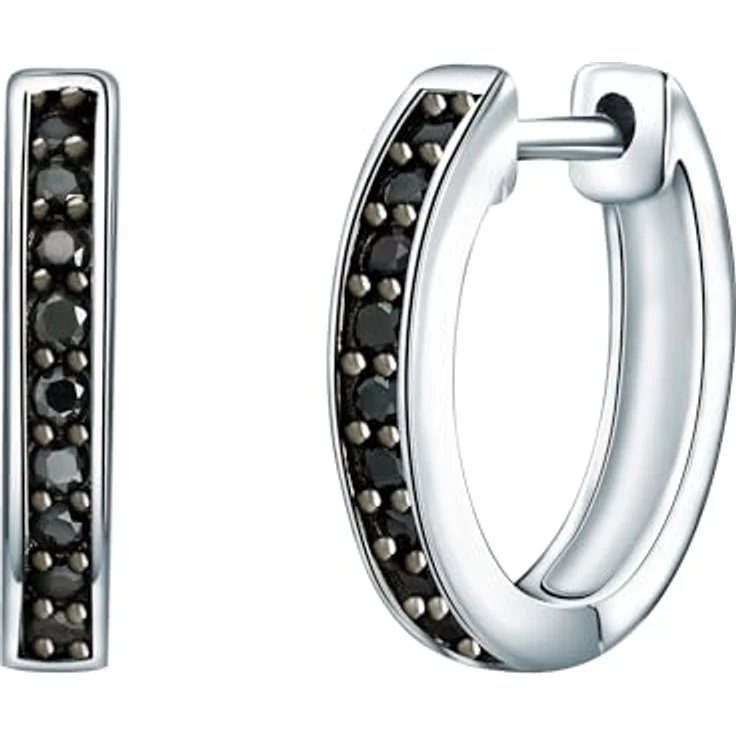 Rafaela Donata Damen Creolen 925/- Sterling Silber mit schwarzem Zirkonia, Klappcreolen, modern und klassisch, rhodiniert – Bild 1