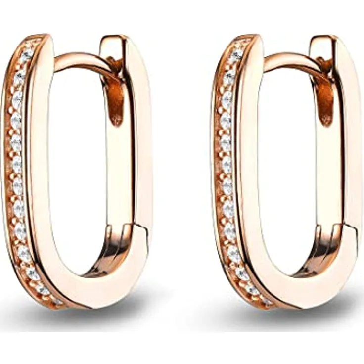 JETTE Damen-Creolen 925er Silber mit 28 Zirkonia, Roségold, 1,6 cm