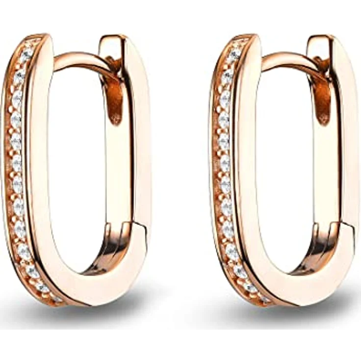 JETTE Damen-Creolen 925er Silber mit 28 Zirkonia, Roségold, 1,6 cm – Bild 1