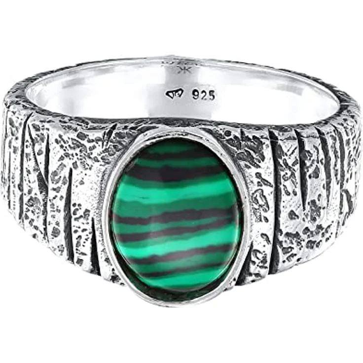 Kuzzoi Siegelring Herrenring oval mit Malachit Edelstein, 925 Sterling Silber, schwarz oxidiert, Ringgröße 62, massiv 10 mm – Bild 2