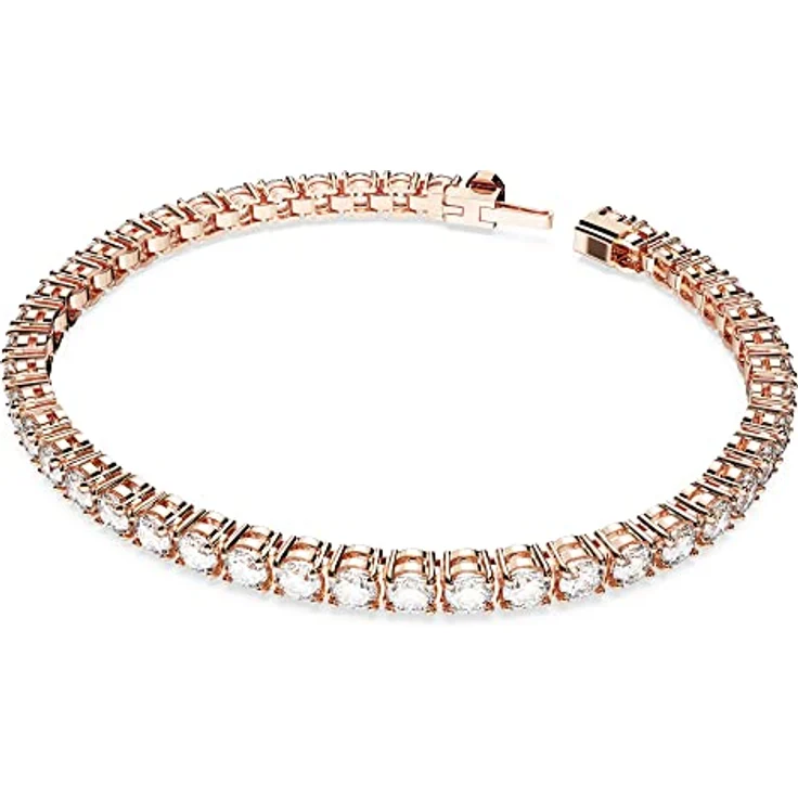 Swarovski Matrix Tennis, Rosé Vergoldetes Armkettchen mit Klaren Swarovski Kristallen – Bild 2