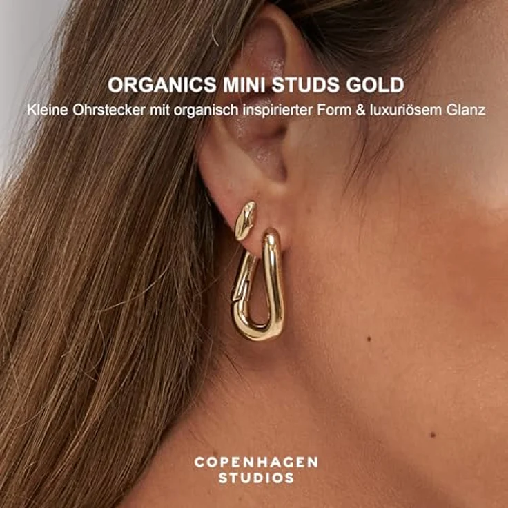 COPENHAGEN STUDIOS Organics Mini Studs, gold, Damen-Ohrstecker aus poliertem Edelstahl mit 14K Vergoldung, wasserfest & hautfreundlich, organisches Design – Bild 2